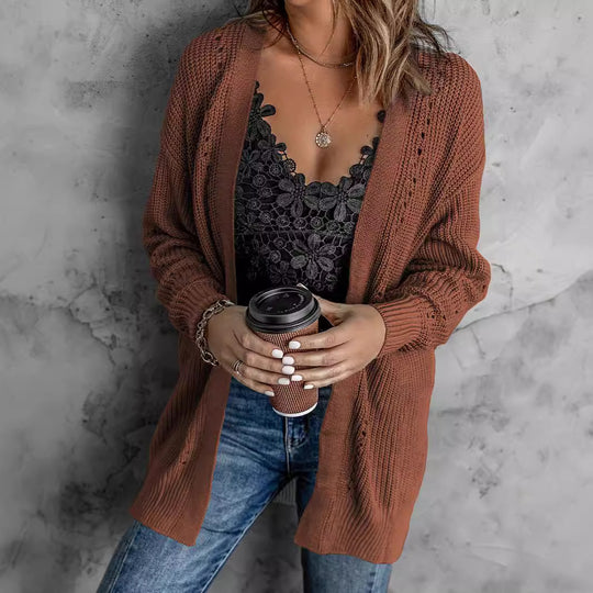 Damen offene Strickjacke mit leichter Lochstruktur und komfortabler Passform EB