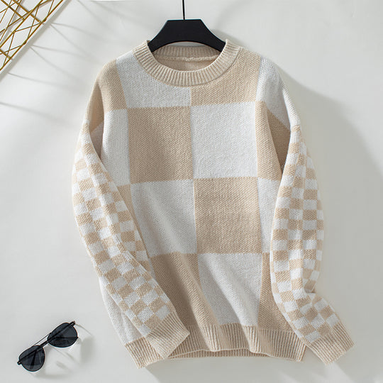 Damen modischer Pullover mit Karomuster und lässigem Schnitt EB