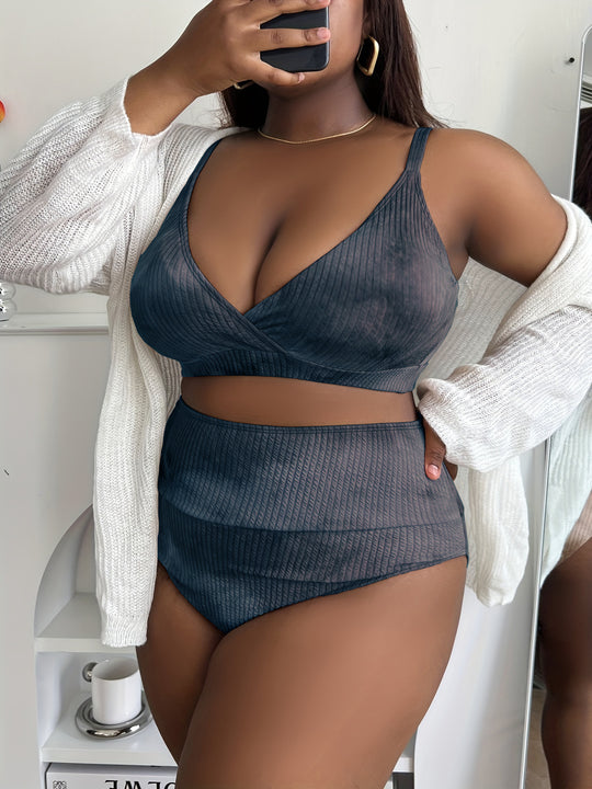 Damen Hoch tailliertes Bikini-Set mit raffiniertem Ripp-Design EB