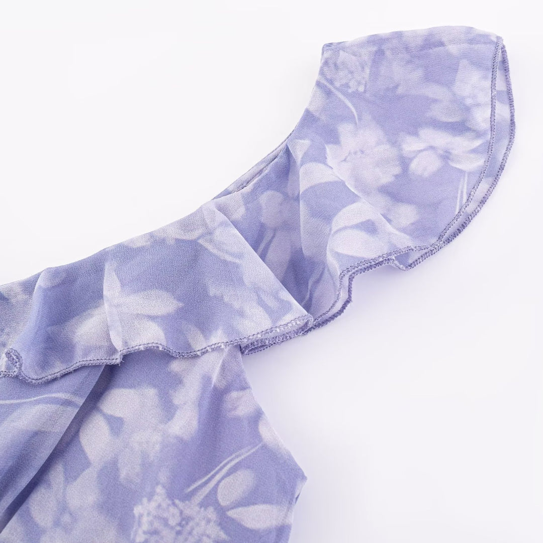 Damen Maxikleid mit romantischem Blumenmuster und raffinierten Rüschendetails EB