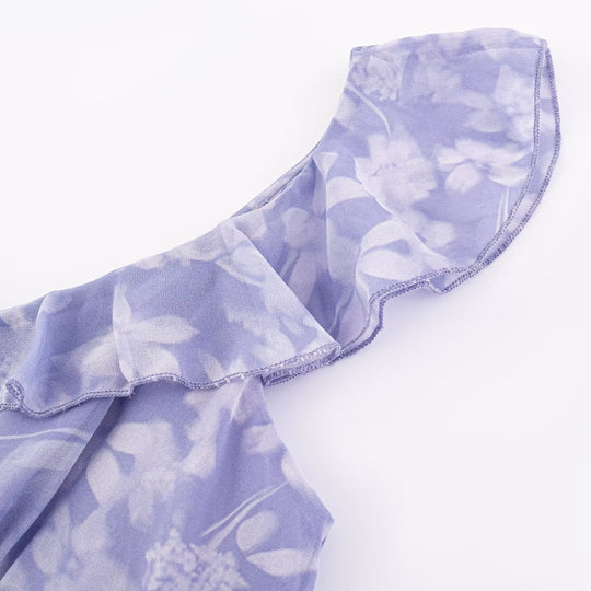 Damen Maxikleid mit romantischem Blumenmuster und raffinierten Rüschendetails EB