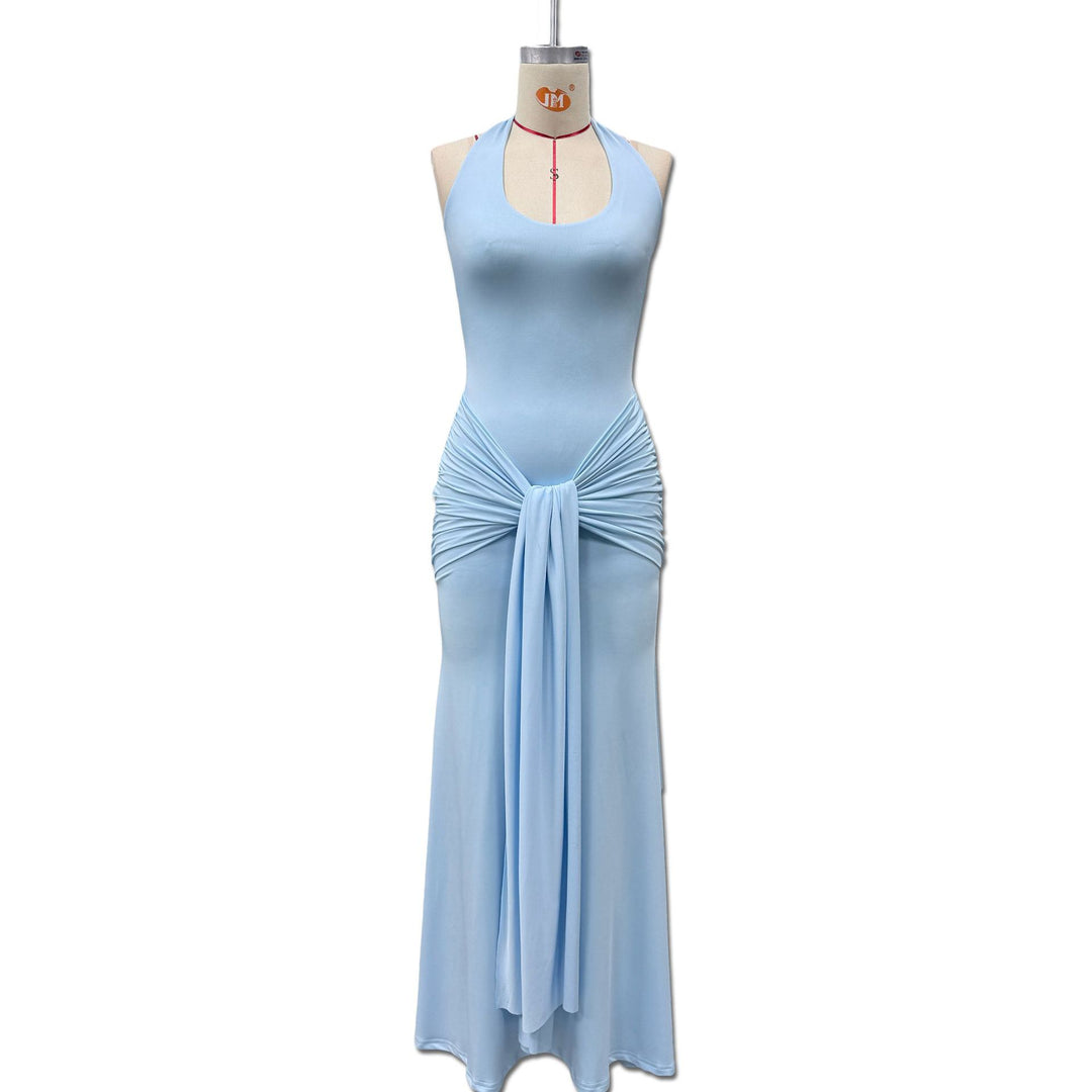 Damen Maxikleid mit elegantem Halterneck und raffinierten Drapierungen EB