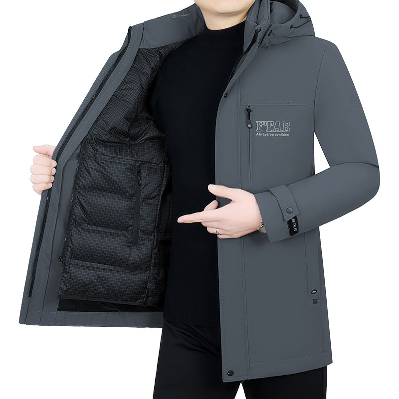 Herren Moderner wasserabweisender Longparka mit Kapuze und leichter Thermoisolierung EB