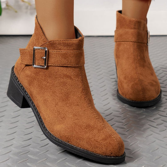 Damen Stiefeletten mit modischem Schnallen-Detail und komfortablem Blockabsatz EB