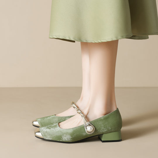 Damen elegante Ballerinas mit luxuriösem Perlenschmuck und modischem Riemendesign EB