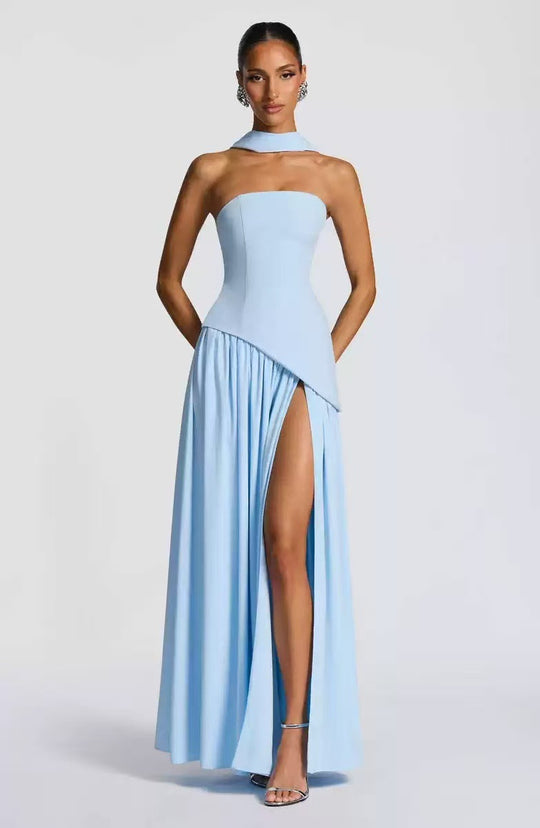 Damen Maxikleid mit figurbetontem Oberteil und schwingendem Rock EB