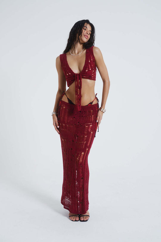 Damen gehäkeltes Strandkleid und Crop-Top Set mit tiefem Ausschnitt EB