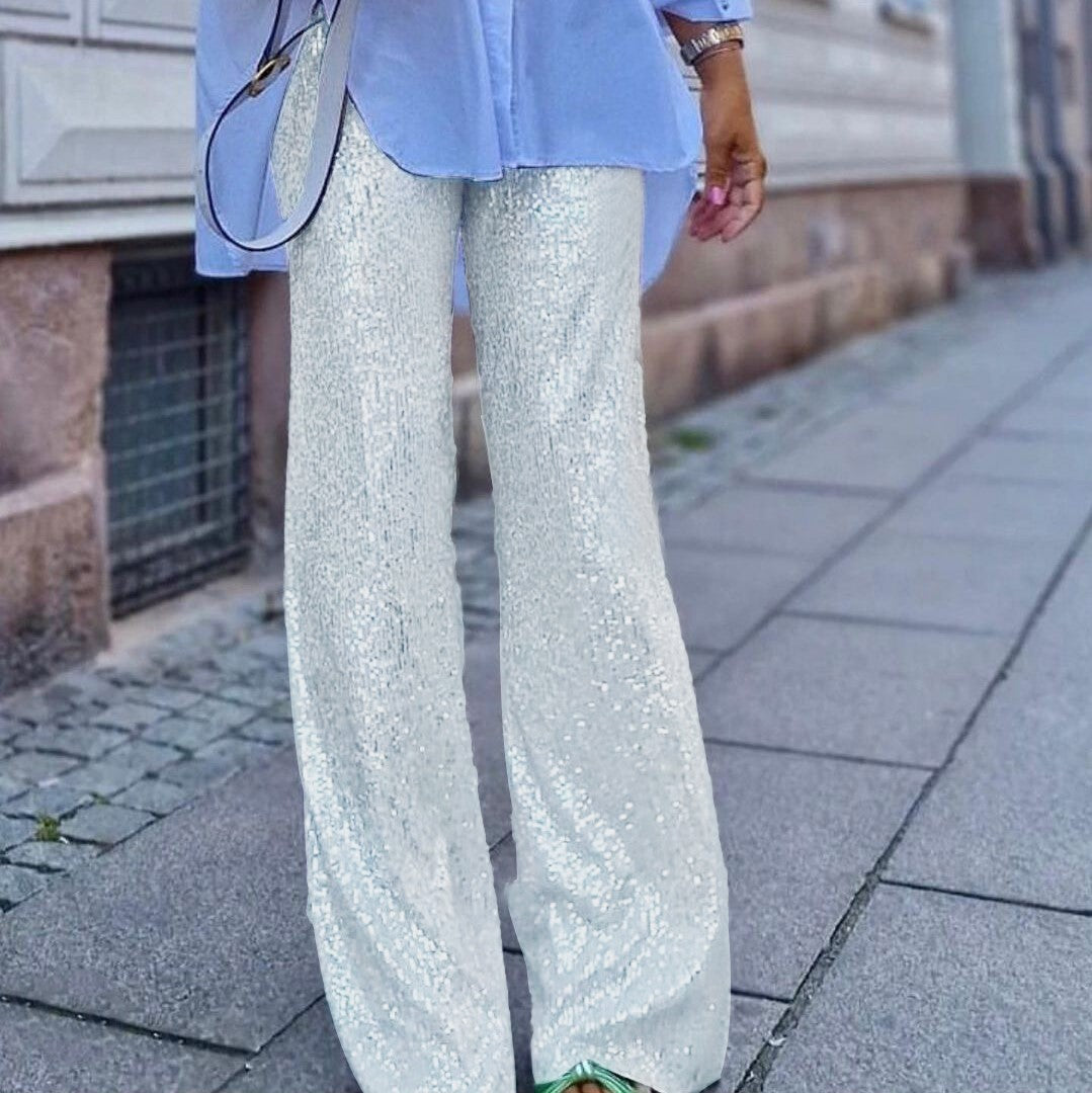 Damen Glitzernde Palazzo-Hose mit weitem Bein EB
