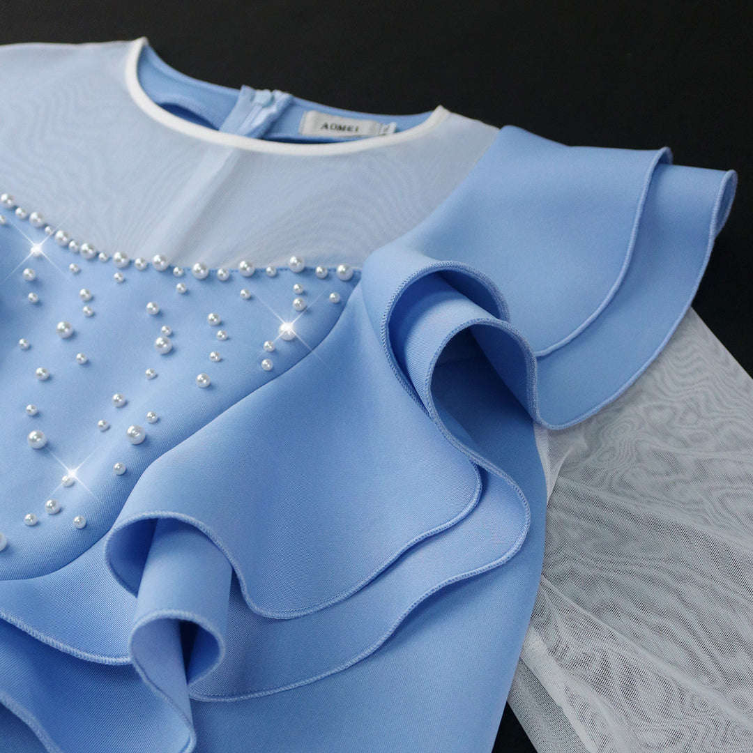 Damen figurbetontes Kleid mit Rüschendetails und Perlenakzenten EB