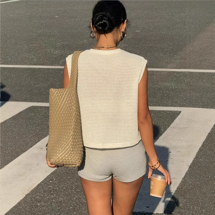 Damen lockeres Waffelstrick-Top mit lässigem Schnitt EB