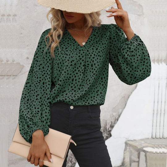 Damen blouse mit V-Ausschnitt und voluminösen Ärmeln EB