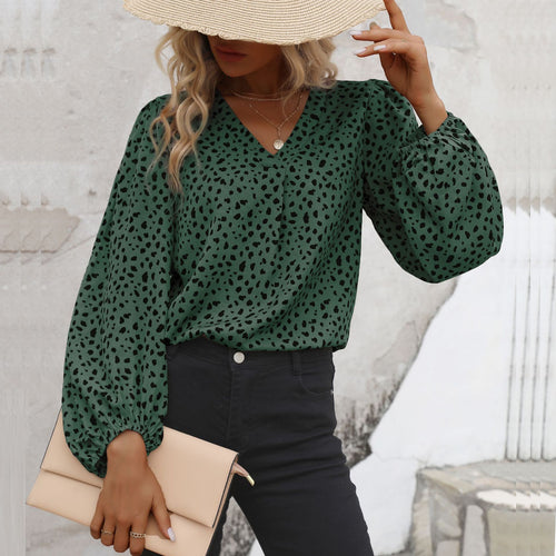 Damen blouse mit V-Ausschnitt und voluminösen Ärmeln EB