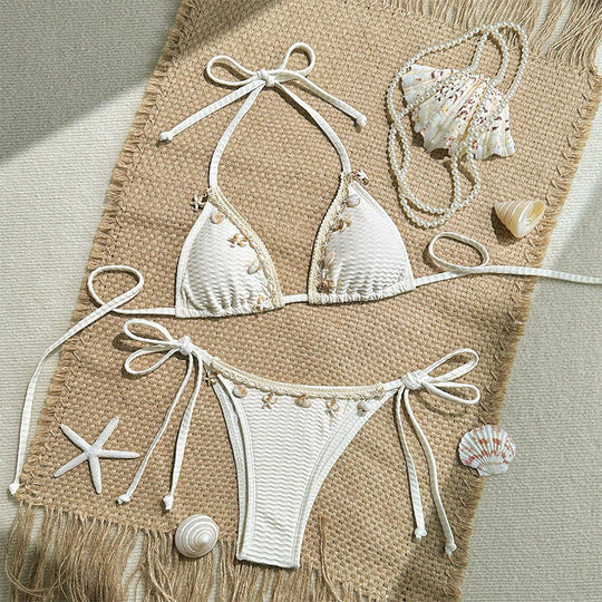 Damen Triangel-Bikini mit dekorativen Muschel-Details EB