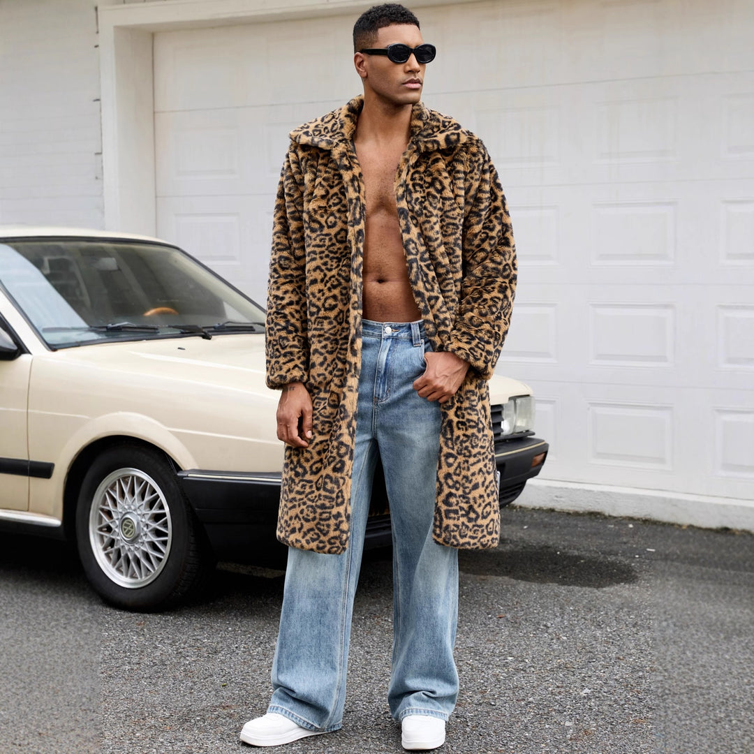 Herren Luxus Kunstpelzmantel mit Leopardenmuster EB