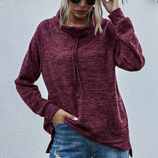 Damen lässiger Pullover mit hohem Kragen und praktischen Taschen EB