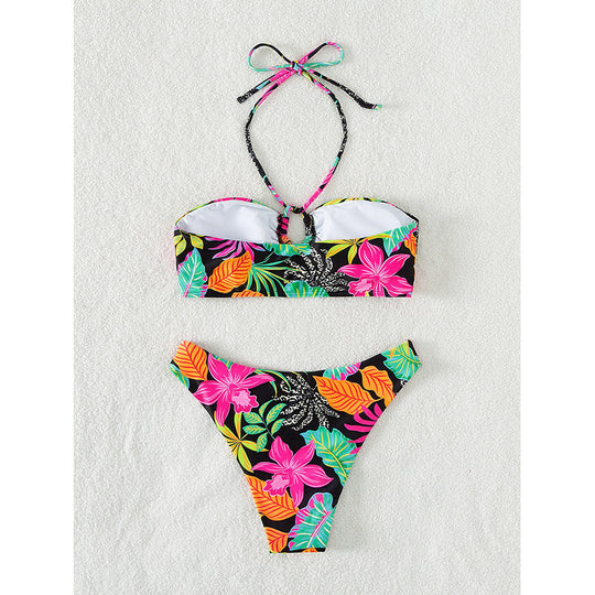 Damen Bunt gemusterter Bandeau-Bikini EB