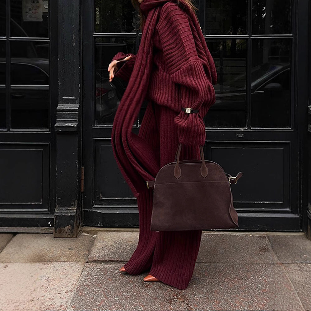 Damen Strickstoff Zweiteiler mit weitem Bein und oversized Oberteil EB