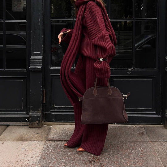Damen Strickstoff Zweiteiler mit weitem Bein und oversized Oberteil EB