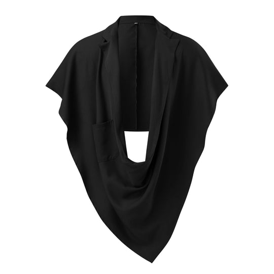 Damen nan Cape-Blazer mit Schalkragen offener Front aufgesetzter Tasche und spitz zulaufendem Zipfelsaum EB