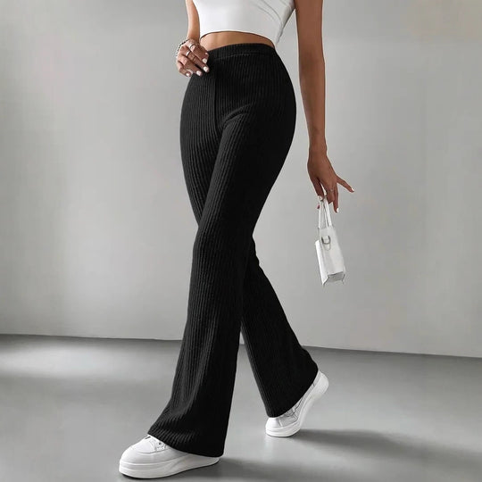 Damen Strickhose mit weitem Bein und Rippstruktur EB