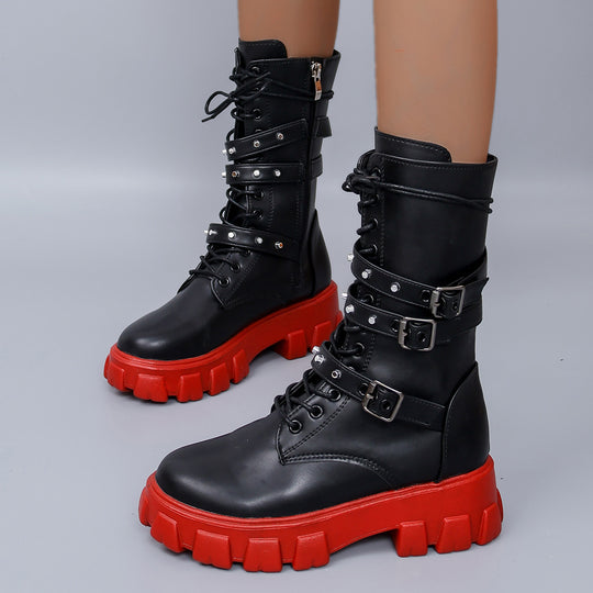 Damen High-Top Schnürstiefel mit verstellbaren Riemen und griffiger Sohle EB