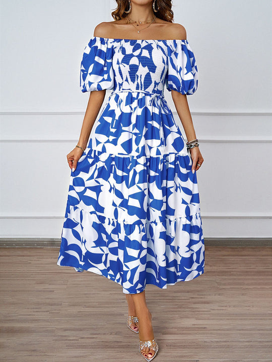 Damen Sommerkleid mit elegantem Puffärmel-Design und floralem Muster EB
