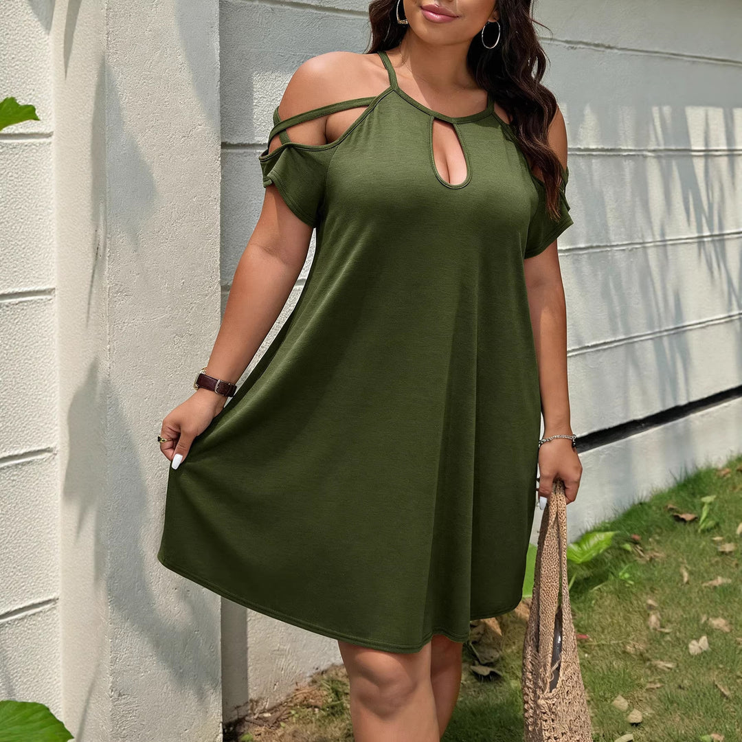 Damen Freizeitlevelenkleid mit schulterfreien Ärmeln und modischem Schlitz EB