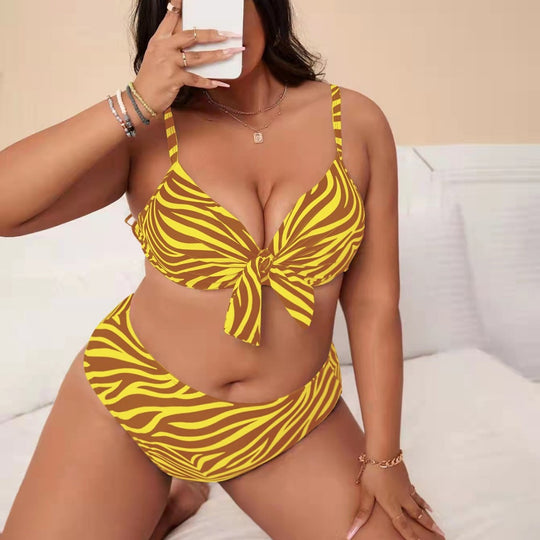 Damen Bikini-Set mit modischem Zebra-Muster und verstellbarem Knoten EB