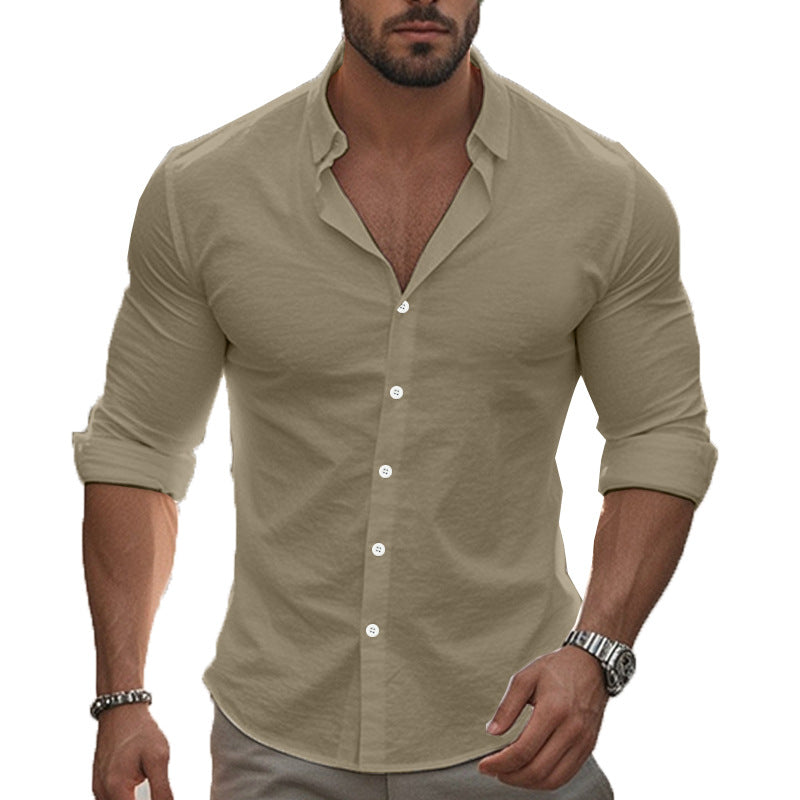 Herren elegantes langärmliges Hemd mit moderner Knopfleiste EB