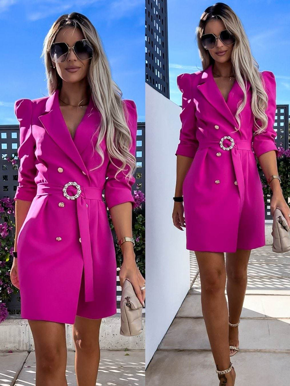 Damen Blazer Kleid mit tailliertem Schnitt und glamourösem Knopfdetail EB