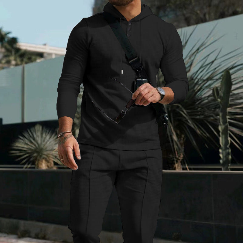Herren Sportliches Langarm-Hoodie mit Knopfleiste und strukturiertem Design EB