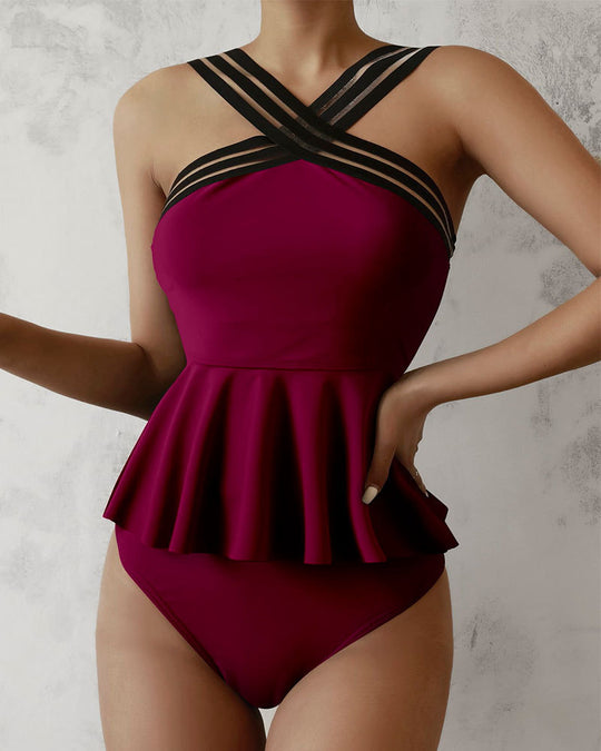 Damen Sportlicher Badeanzug mit schickem Rüschensaum EB