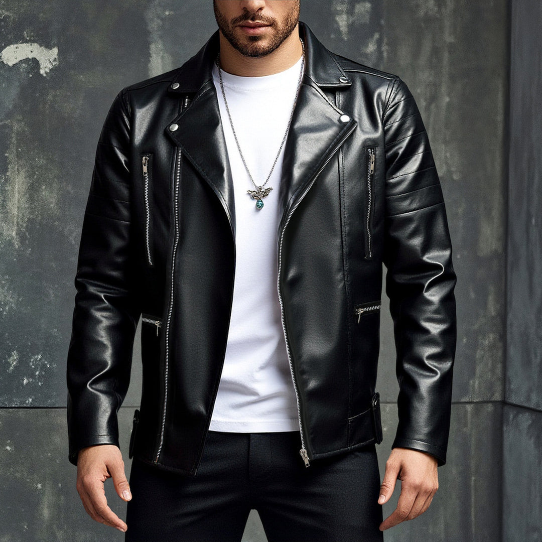 Herren Kunstleder Motorradjacke mit Reißverschluss EB
