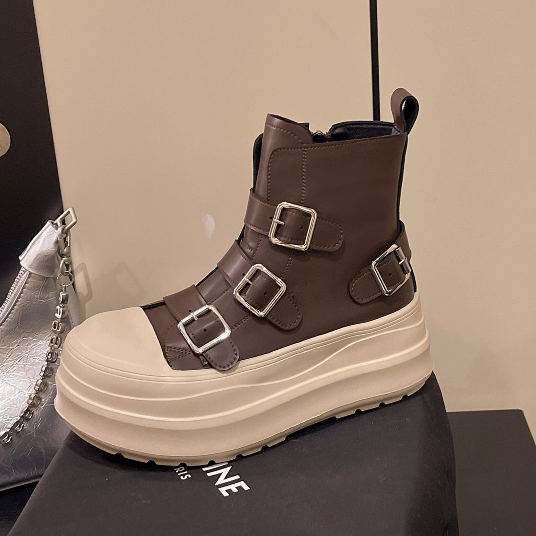 Damen Chunky Stiefel mit verstellbaren Schnallen und rutschfester Sohle EB