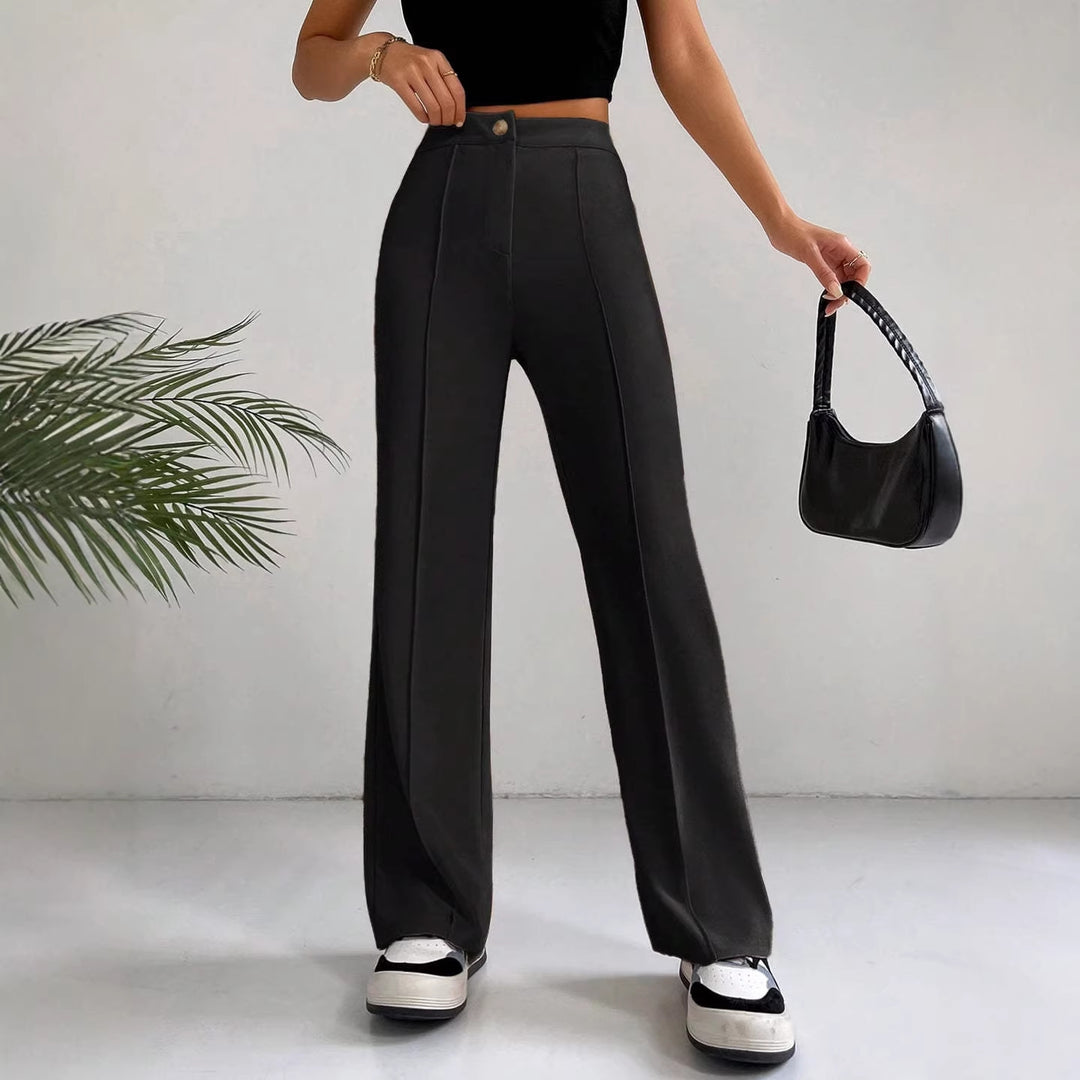 Damen Elegante High-Waist Hose mit seitlichen Nähten und schmalem Schnitt EB