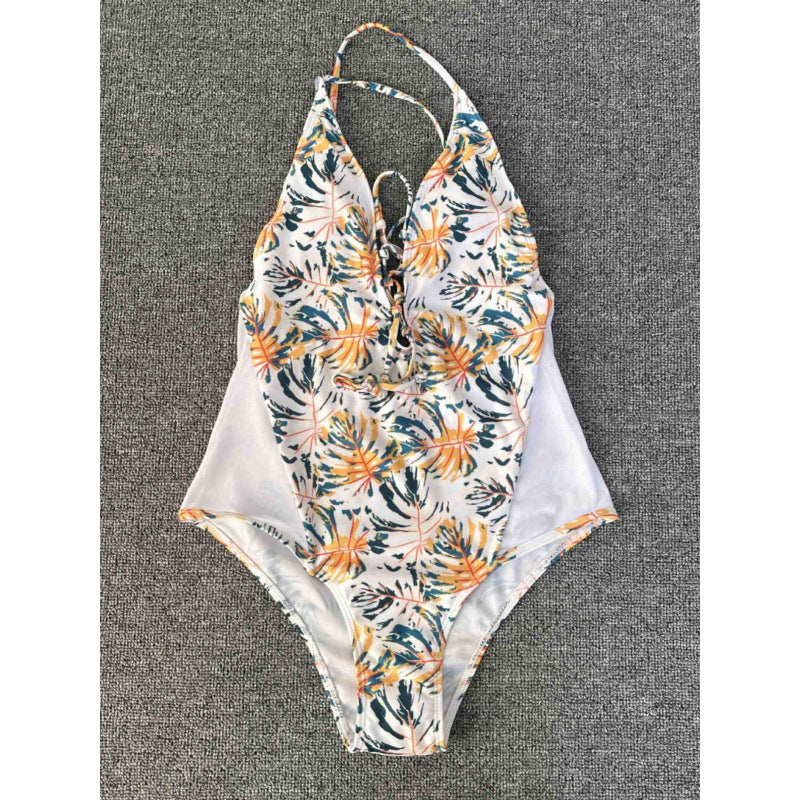 Damen Cut-Out Badeanzug mit floralem Design und verstellbaren Bändern EB