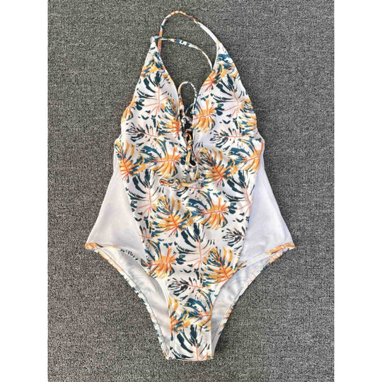 Damen Cut-Out Badeanzug mit floralem Design und verstellbaren Bändern EB