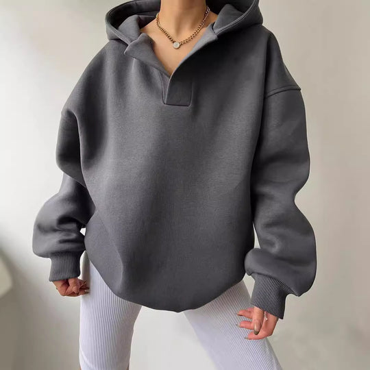 Damen Oversized Kapuzenpullover mit halbem Reißverschluss EB