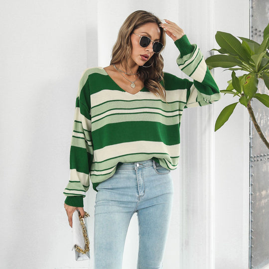Damen Strickpullover mit modischem Streifenmuster und lässigem Schnitt EB