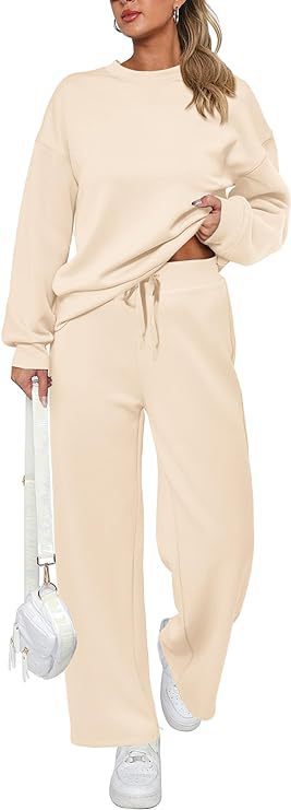 Damen nan zweiteiliges French-Terry Lounge-Set mit oversized Rundhals-Pullover und weitem Highwaist-Jogger EB