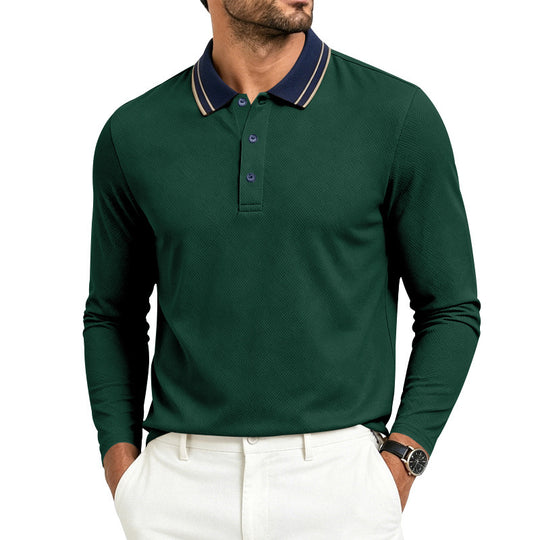 Herren nan langärmliges Piqué-Poloshirt mit Kontrastkragen und Dreiknopfleiste EB