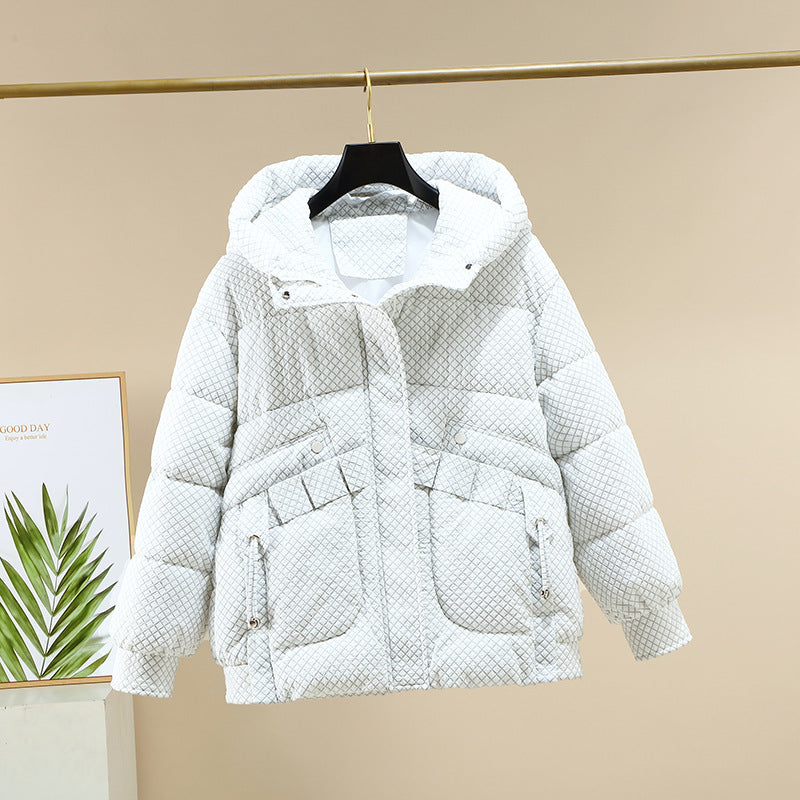 Damen Modische leichte Pufferjacke mit praktischen Taschen und Kapuze EB