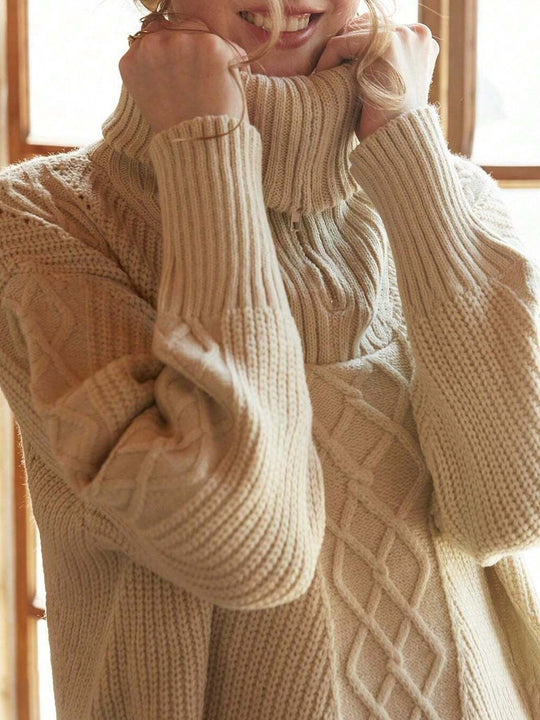 Damen Strickpullover mit hohem Kragen und Zipper EB