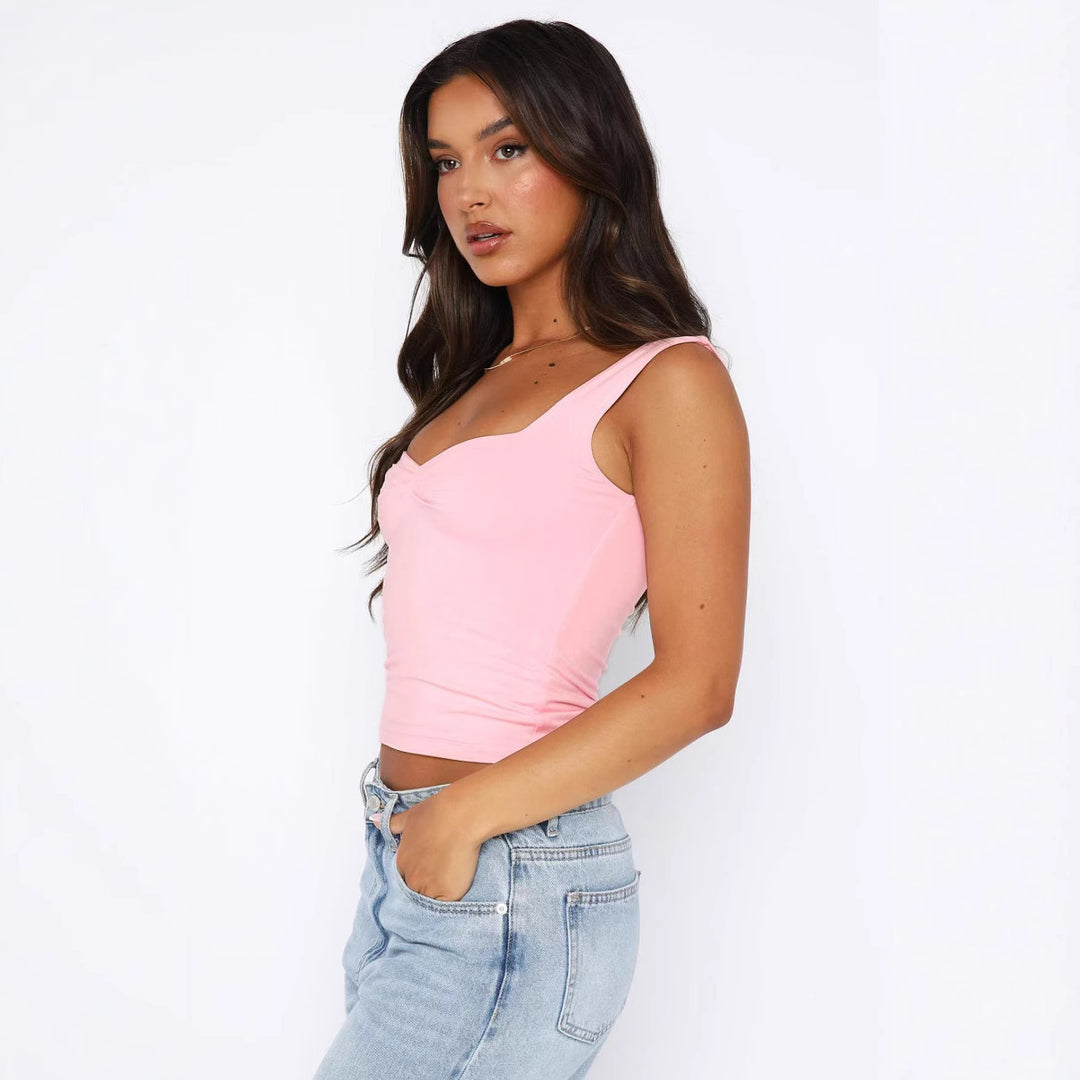 Damen figurbetontes Crop-Top mit breiten Trägern und V-Ausschnitt EB