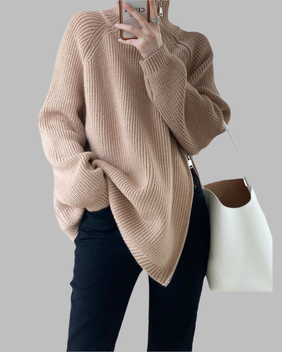 EB | Übergröße Gestrickter Damenpullover mit Kragen