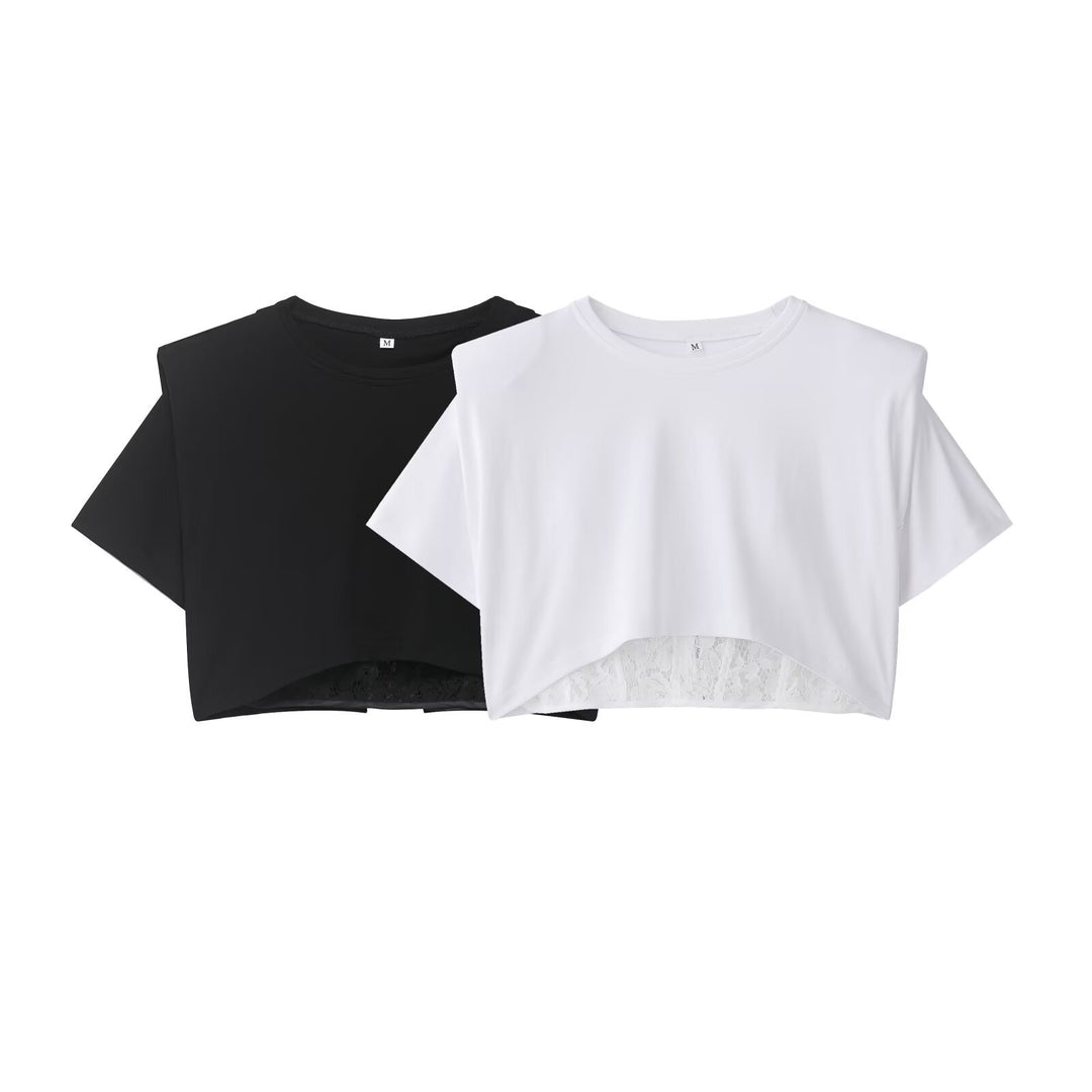 Damen Crop-T-Shirt mit eleganter Spitzenunterlage EB