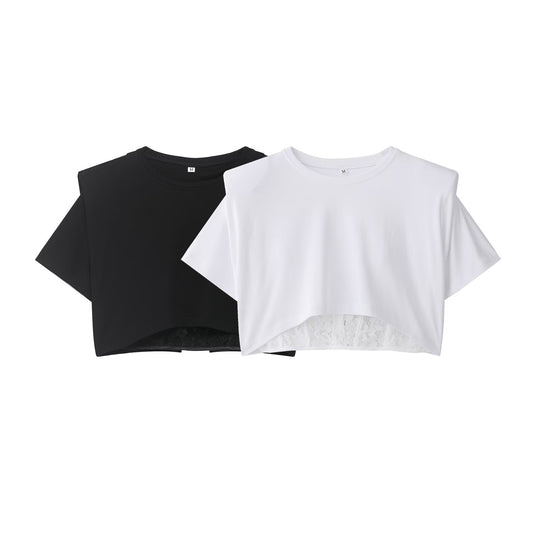 Damen Crop-T-Shirt mit eleganter Spitzenunterlage EB