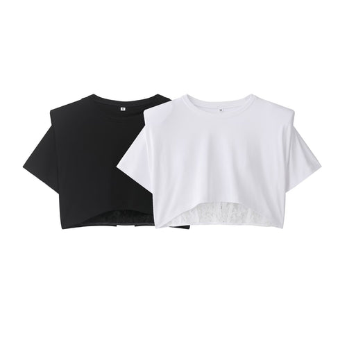 Damen Crop-T-Shirt mit eleganter Spitzenunterlage EB