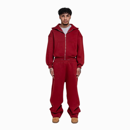 Herren nan lässiges Reißverschluss-Hoodie- und Palazzohose-Set mit dropped-shoulder Silhouette EB