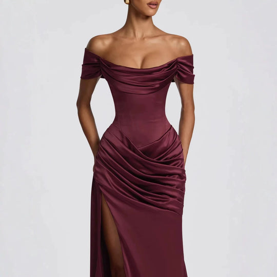 Damen Elegantes Off-Shoulder-Maxikleid mit seitlichem Schlitz EB